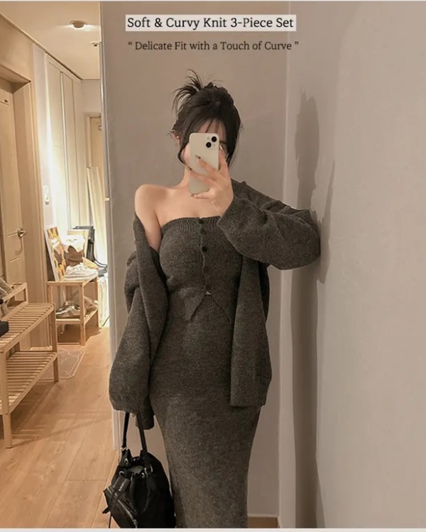 Mermaid skirt wrapped chest coat 3pcs set