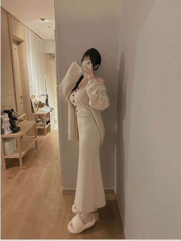 Mermaid skirt wrapped chest coat 3pcs set