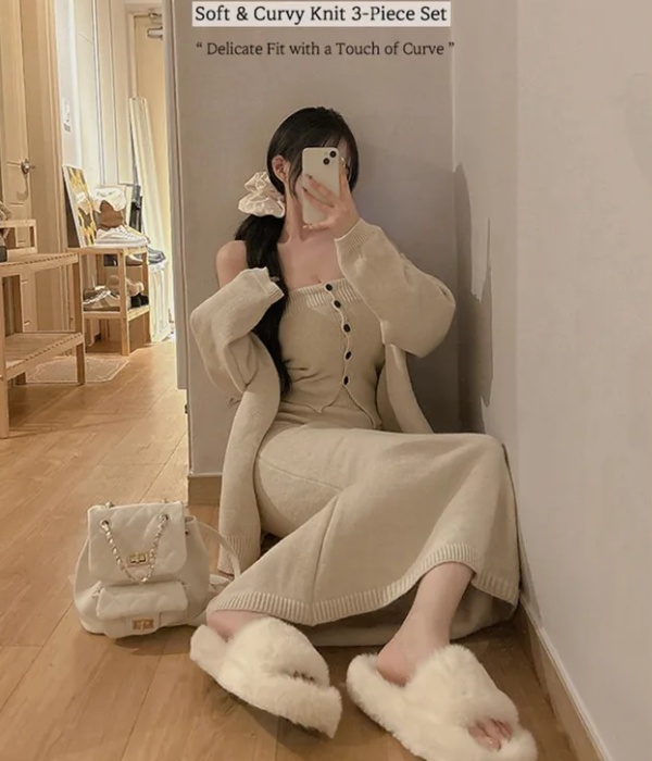 Mermaid skirt wrapped chest coat 3pcs set