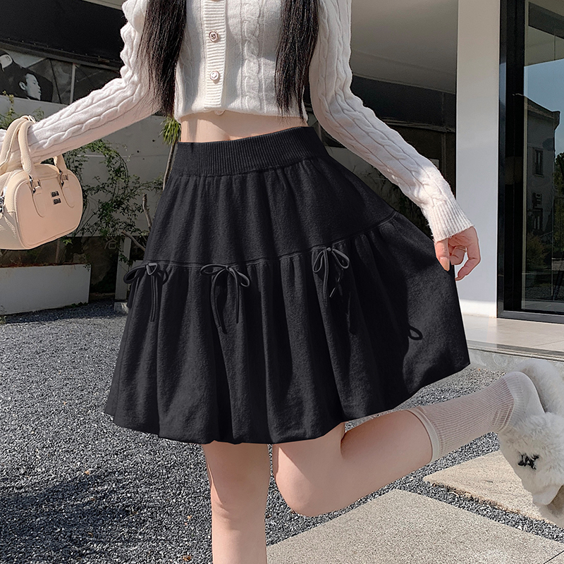 Knitted skirt autumn and winter puff skirt for women
