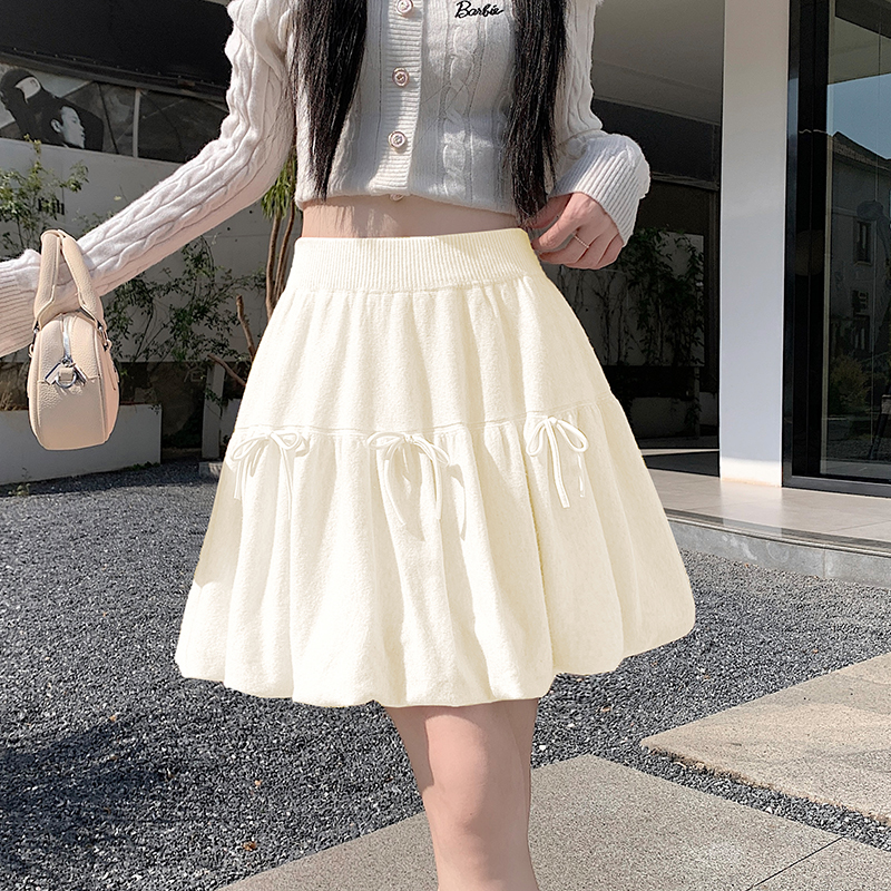 Knitted skirt autumn and winter puff skirt for women