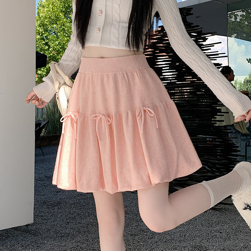 Knitted skirt autumn and winter puff skirt for women
