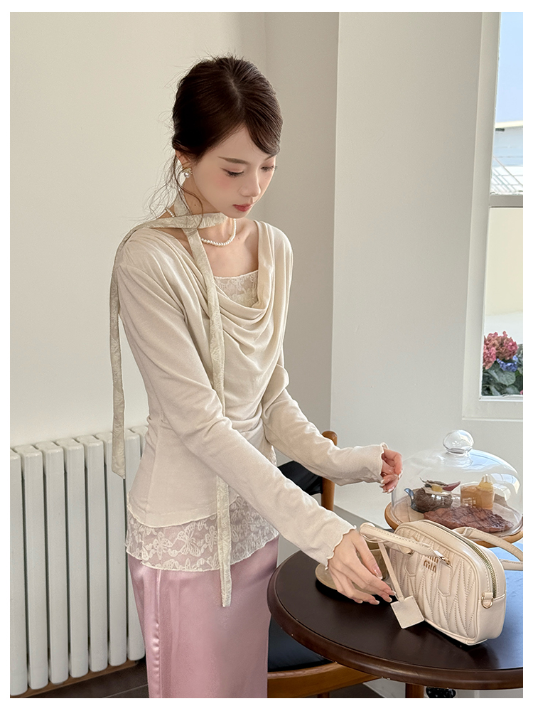 Pseudo-two lace bottoming shirt slim splice small shirt