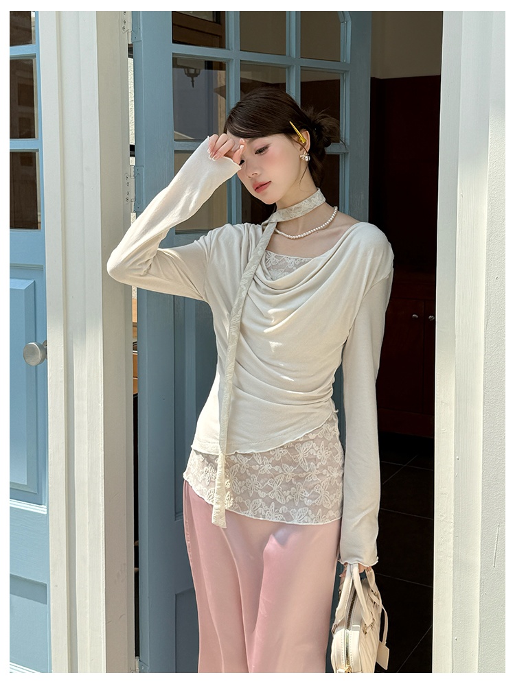 Pseudo-two lace bottoming shirt slim splice small shirt