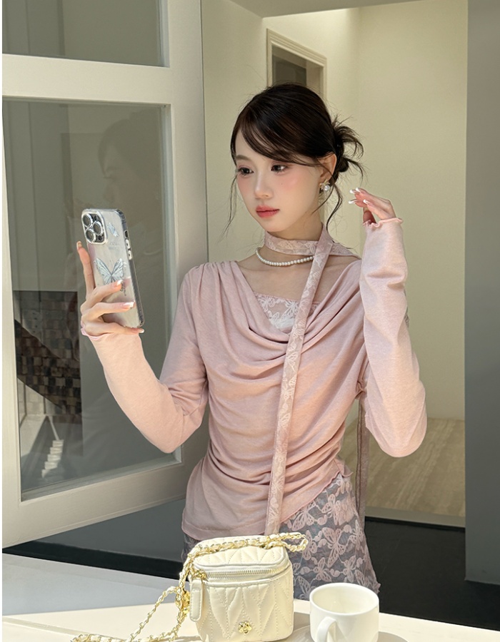 Pseudo-two lace bottoming shirt slim splice small shirt