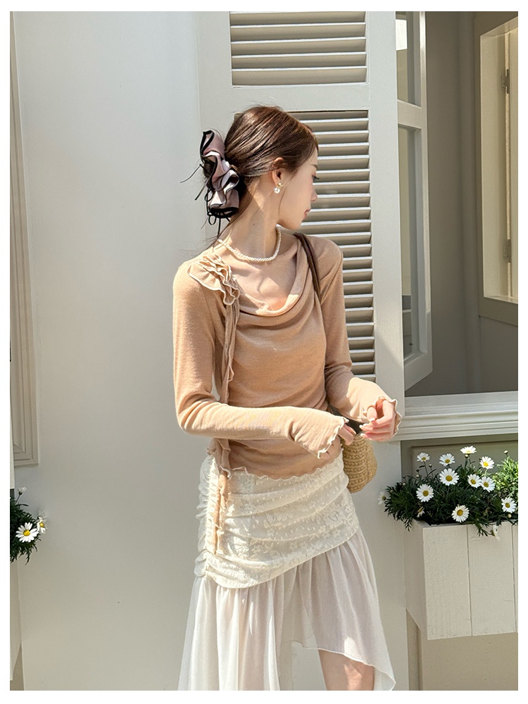 Gauze pure autumn tops lace knitted skirt 2pcs set