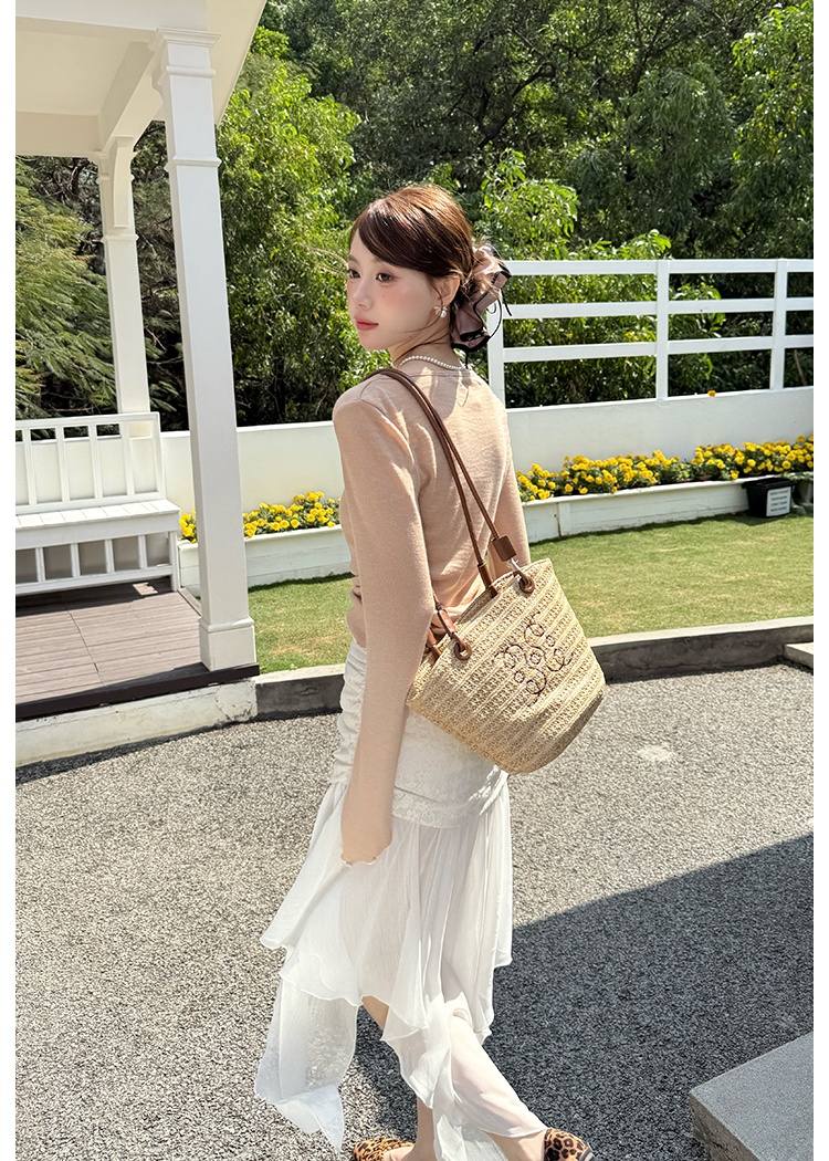 Gauze pure autumn tops lace knitted skirt 2pcs set