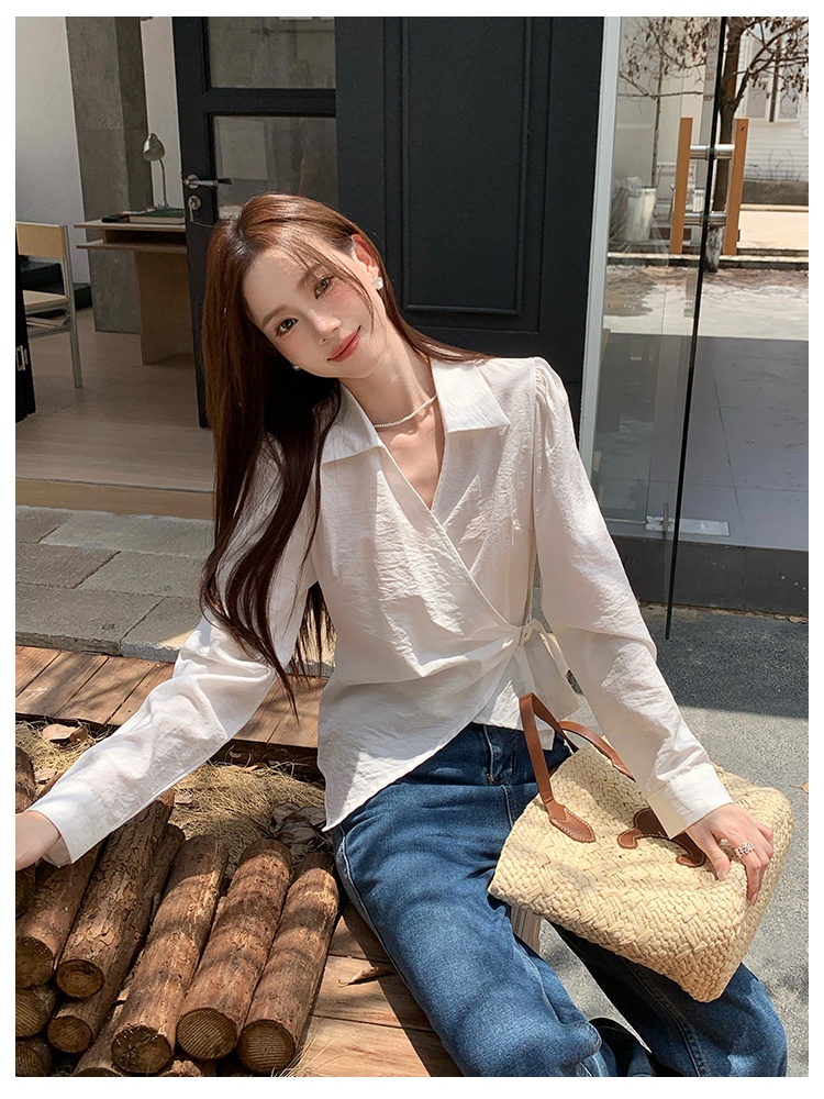 Autumn retro tops stripe long sleeve shirt for women