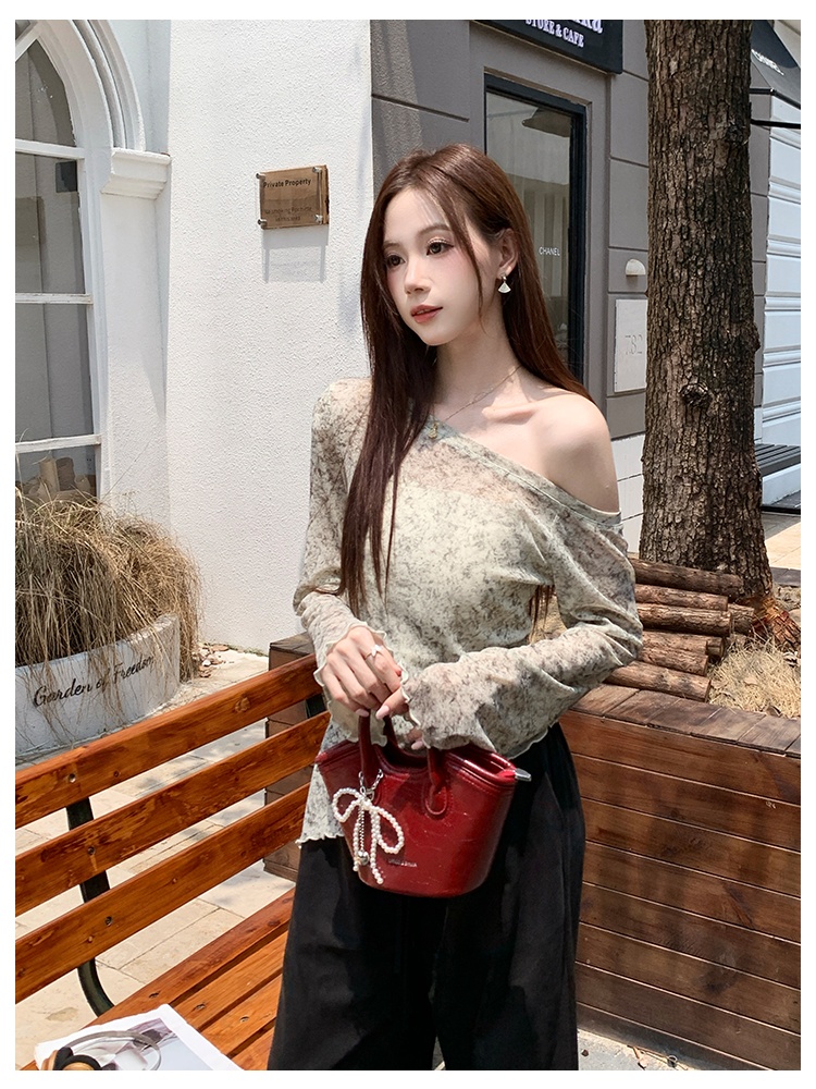 Knitted autumn tie dye gold line tops