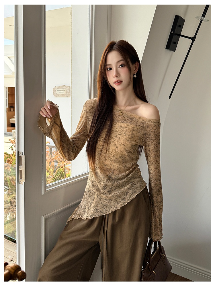 Knitted autumn tie dye gold line tops