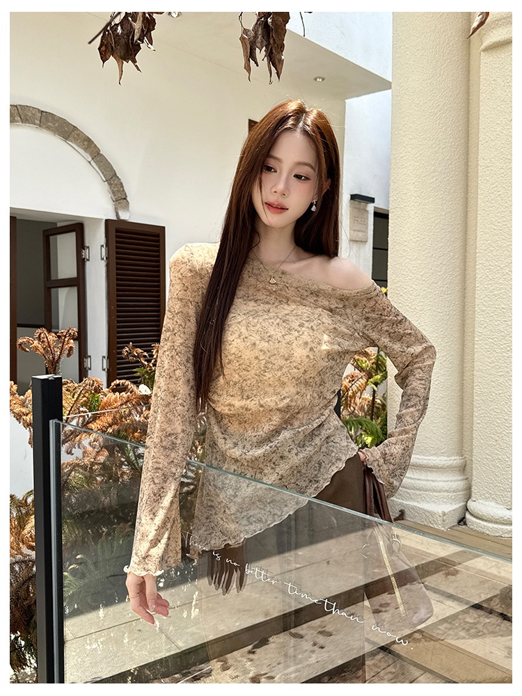 Knitted autumn tie dye gold line tops