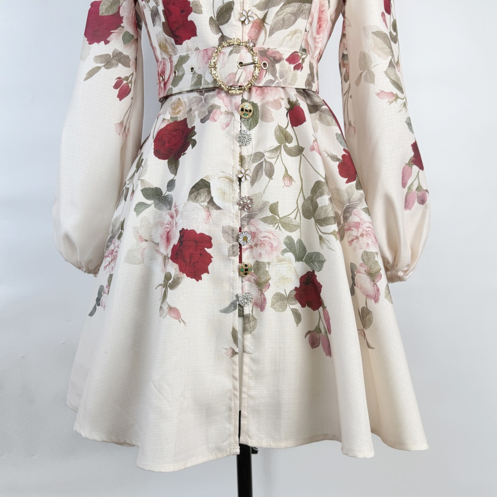 Cstand collar printing belt pinched waist T-back for women