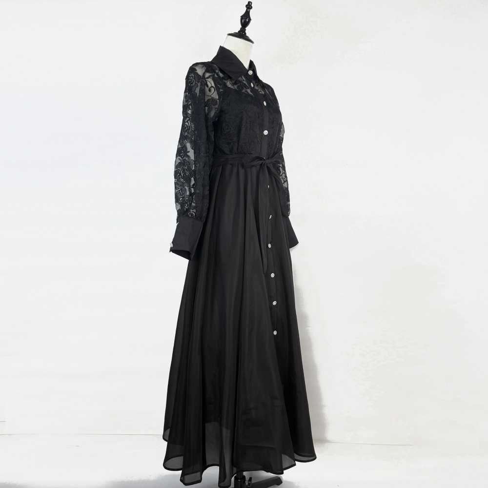 Lapel embroidery France style autumn dress for women