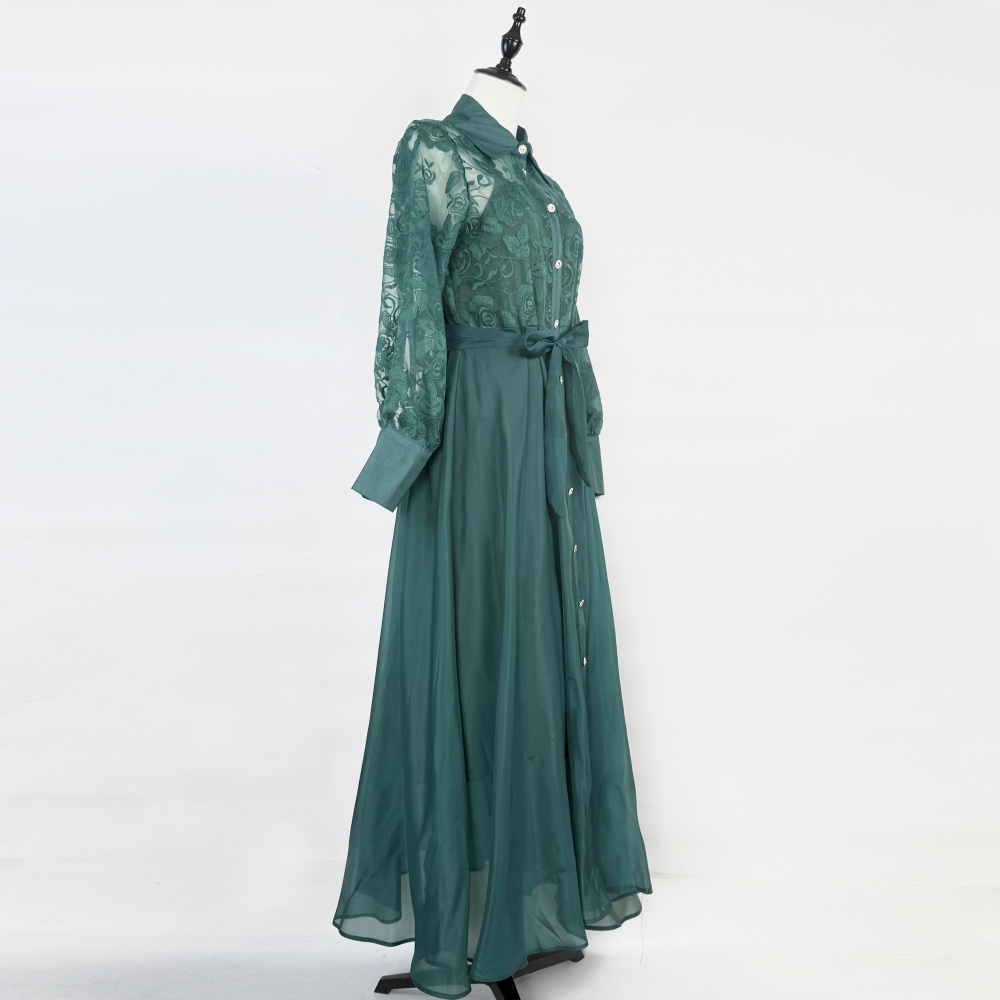 Lapel embroidery France style autumn dress for women