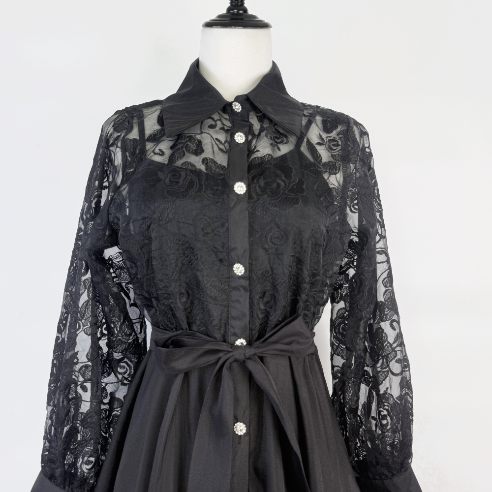 Lapel embroidery France style autumn dress for women