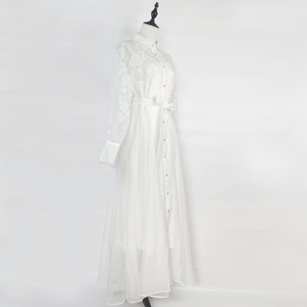Lapel embroidery France style autumn dress for women