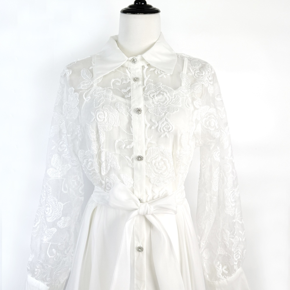 Lapel embroidery France style autumn dress for women