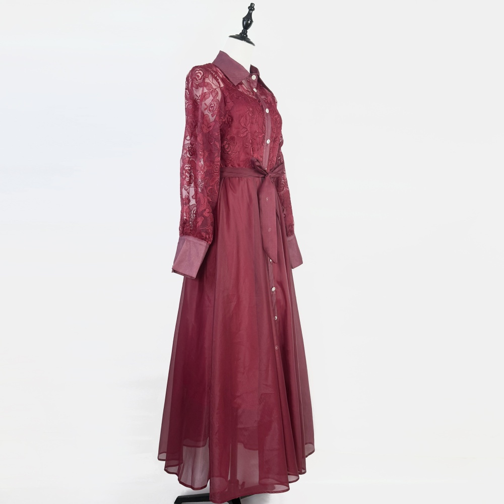 Lapel embroidery France style autumn dress for women