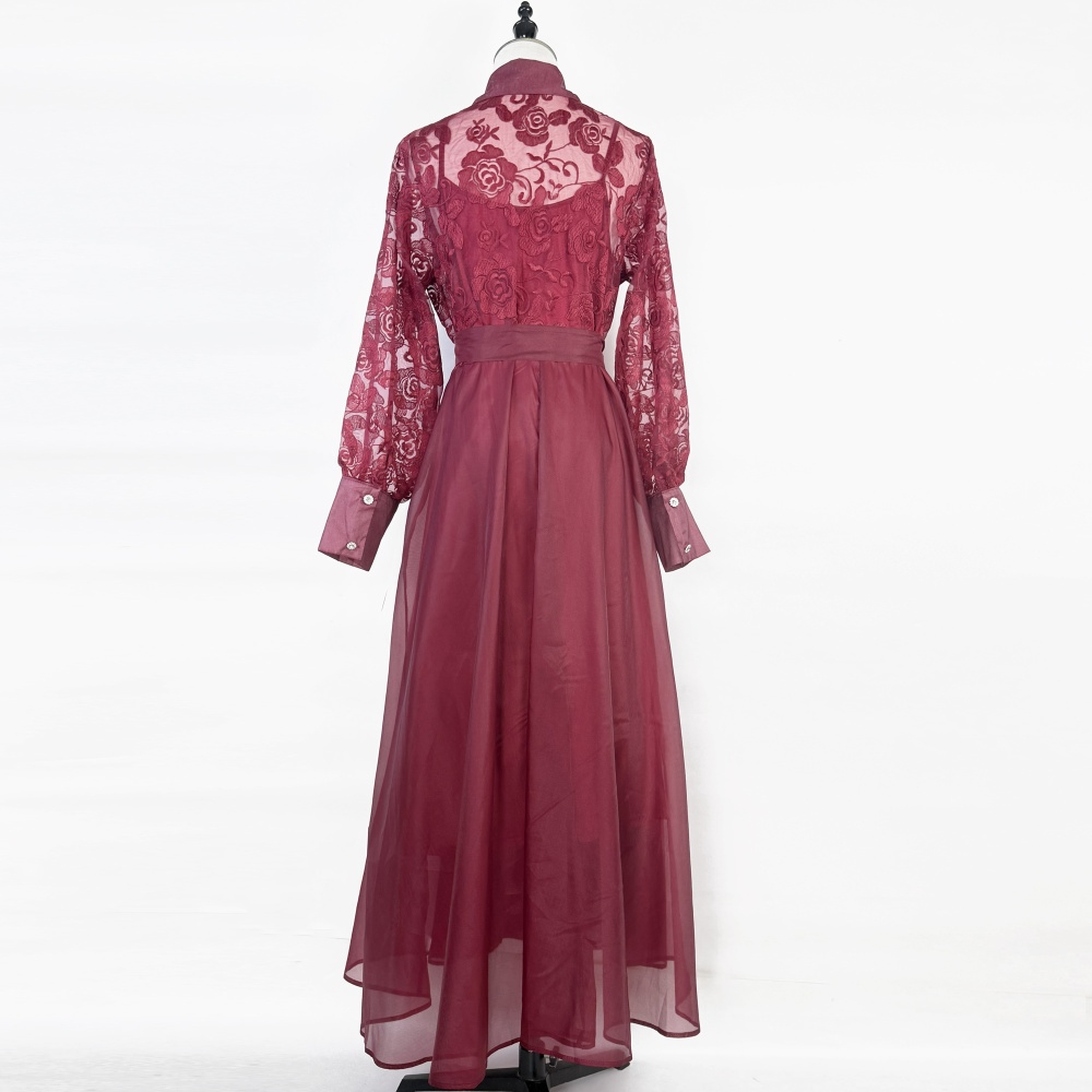 Lapel embroidery France style autumn dress for women