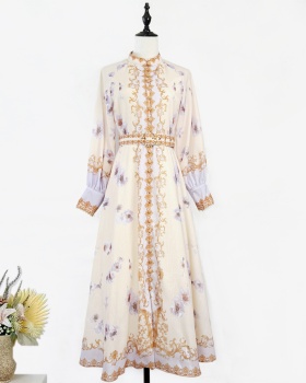 Cstand collar light luxury flowers dress