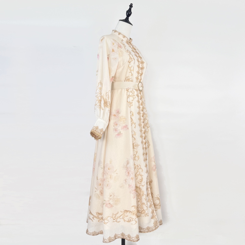 Cstand collar light luxury flowers dress