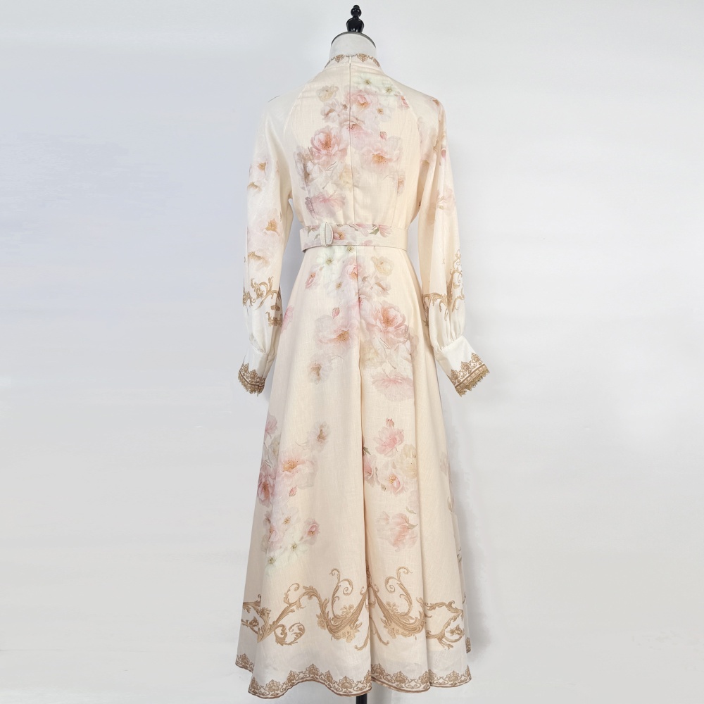Cstand collar light luxury flowers dress
