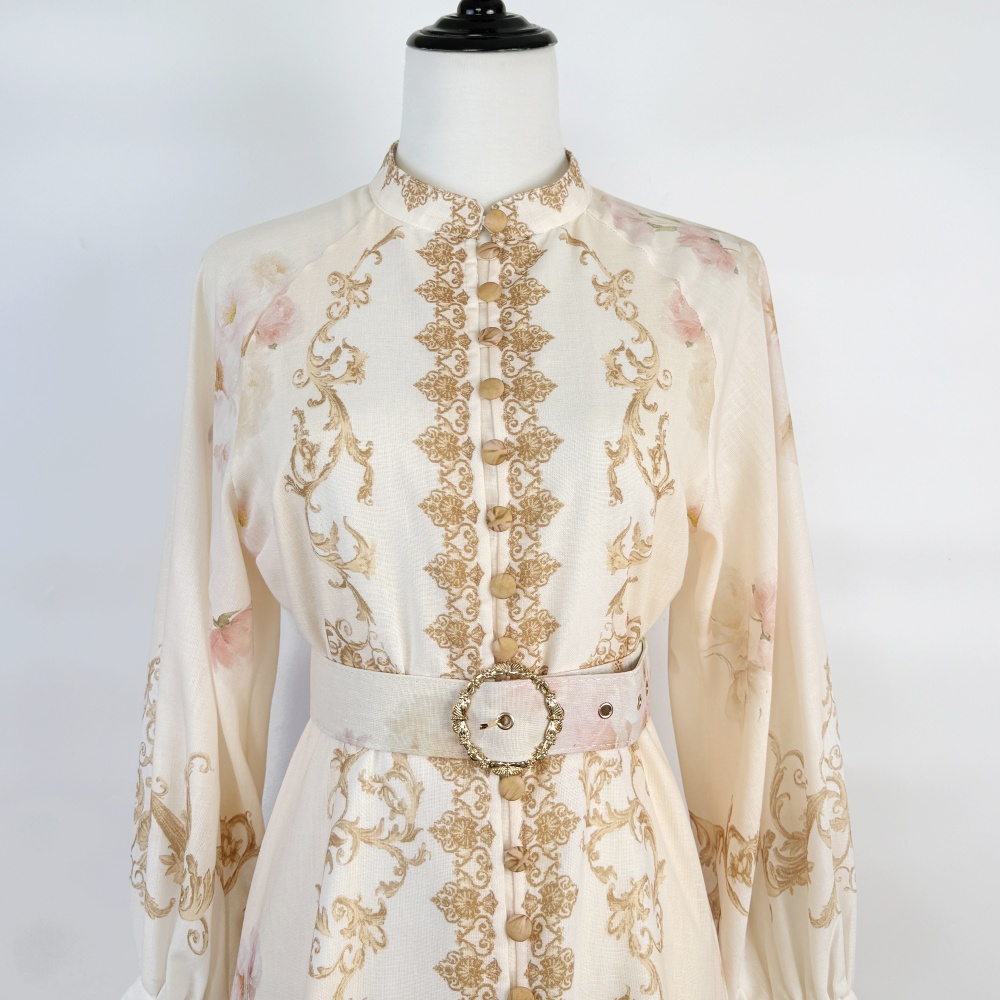 Cstand collar light luxury flowers dress