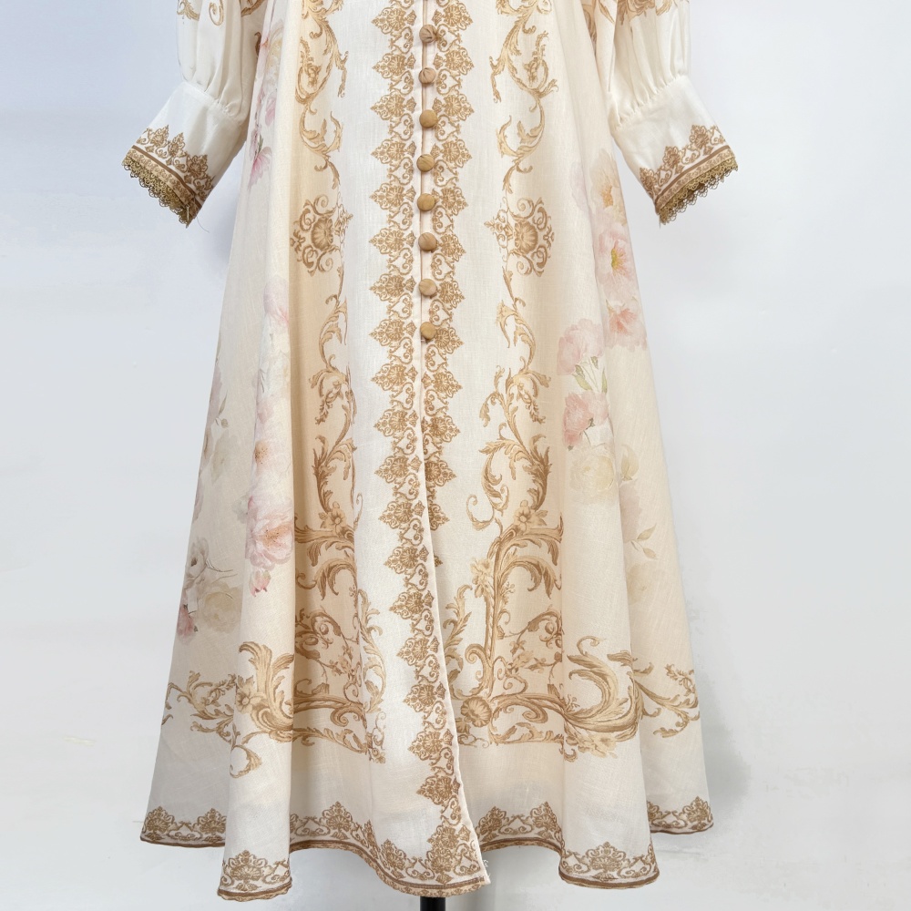 Cstand collar light luxury flowers dress