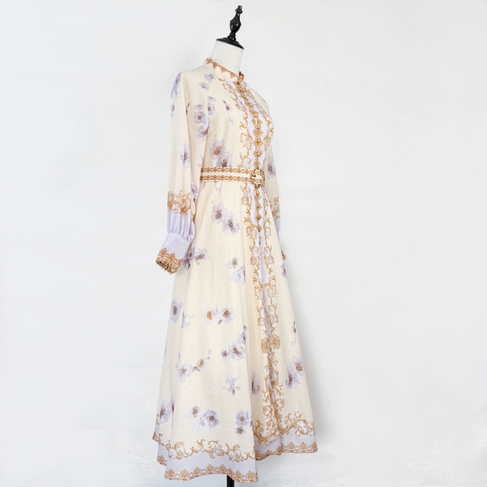 Cstand collar light luxury flowers dress