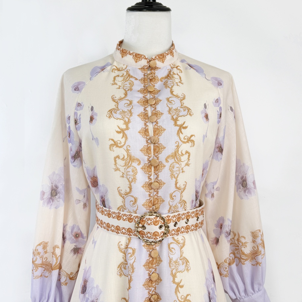 Cstand collar light luxury flowers dress