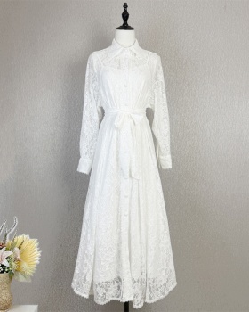 Lady elegant frenum lace lantern sleeve pure dress