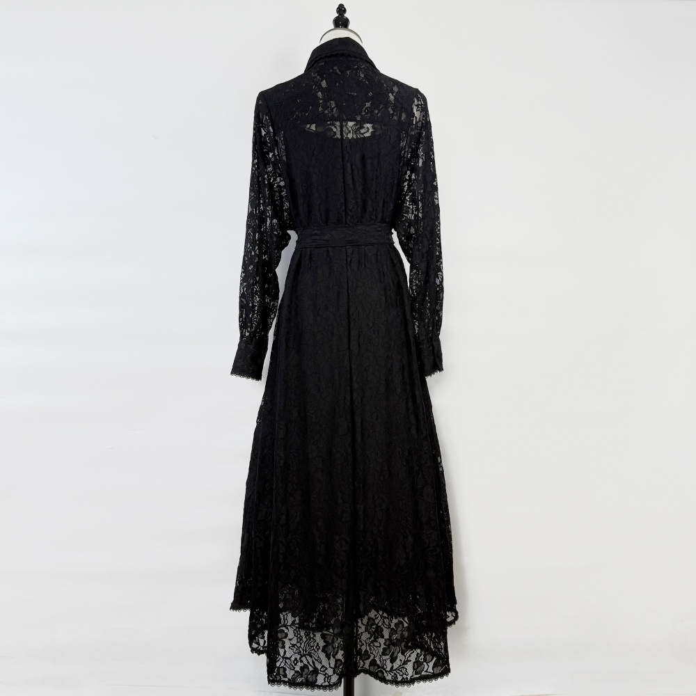 Lady elegant frenum lace lantern sleeve pure dress