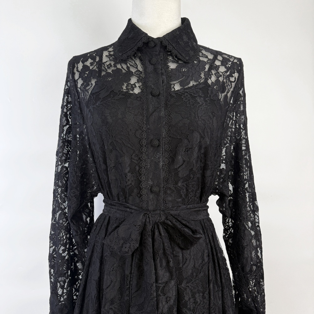 Lady elegant frenum lace lantern sleeve pure dress