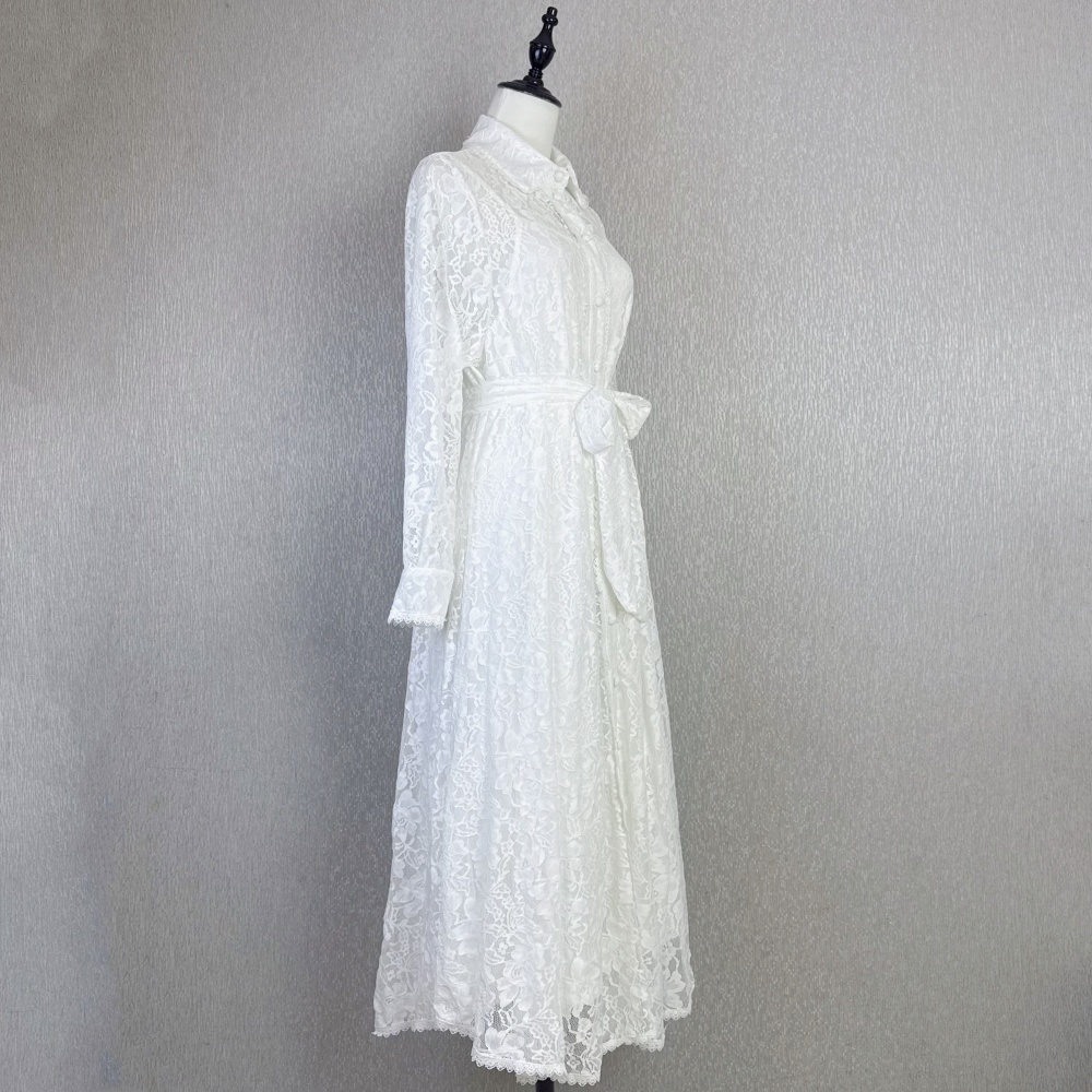 Lady elegant frenum lace lantern sleeve pure dress