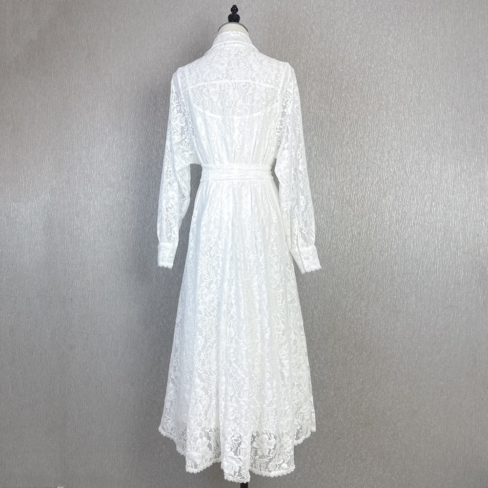 Lady elegant frenum lace lantern sleeve pure dress