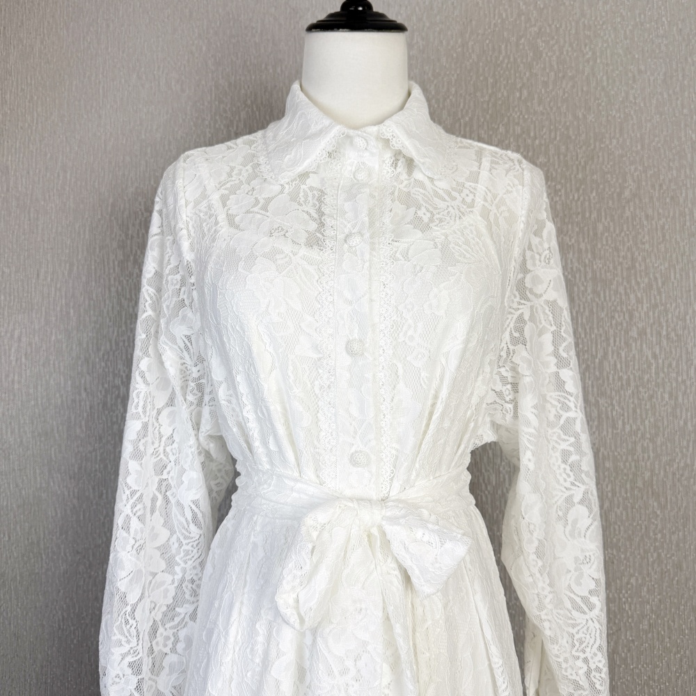 Lady elegant frenum lace lantern sleeve pure dress