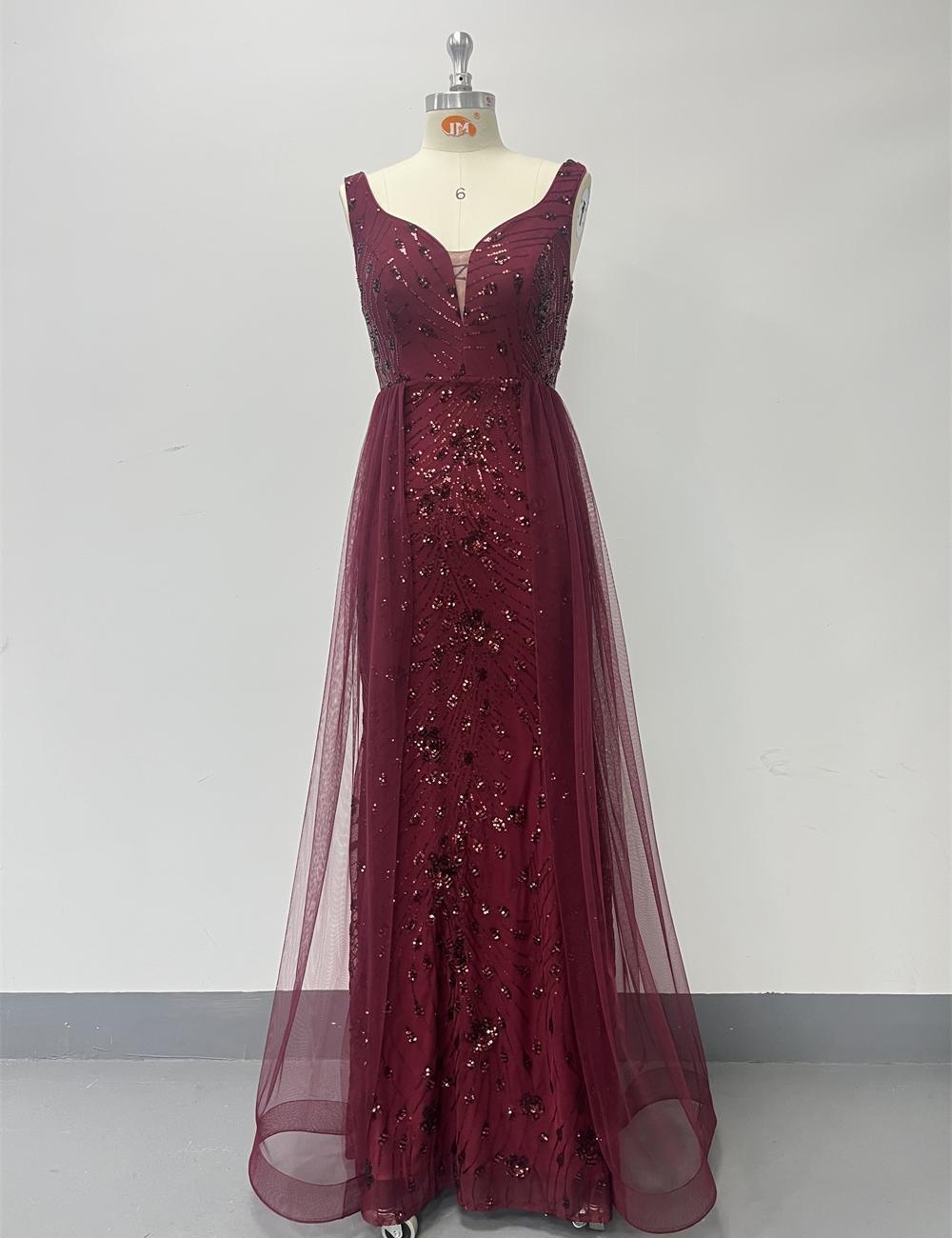 Party mermaid splice formal dress gauze wine-red dress