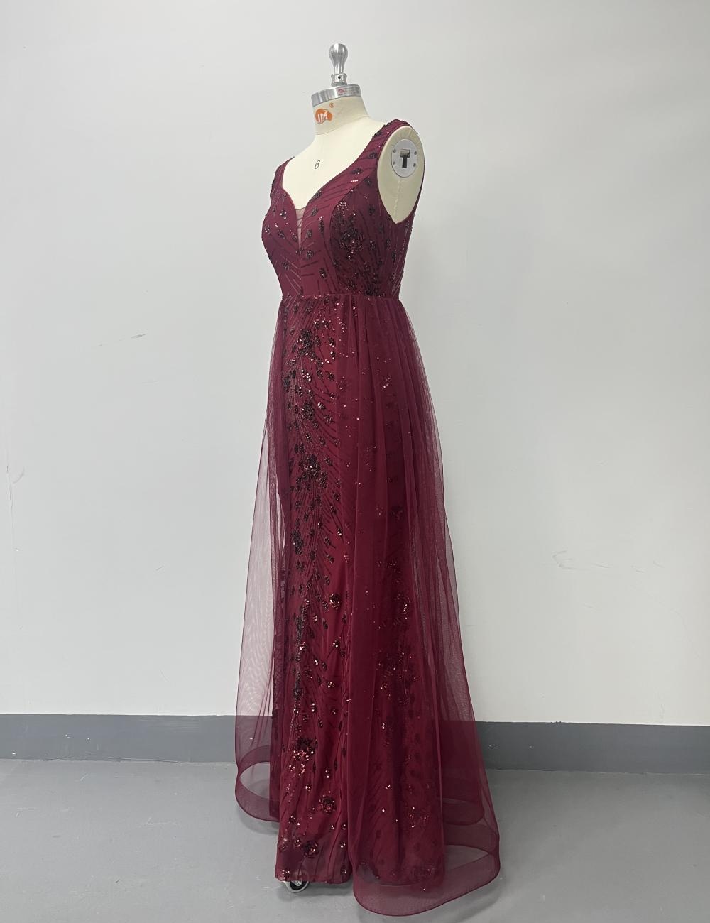 Party mermaid splice formal dress gauze wine-red dress