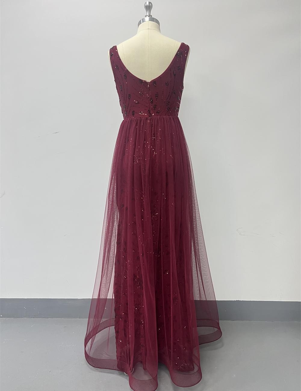 Party mermaid splice formal dress gauze wine-red dress