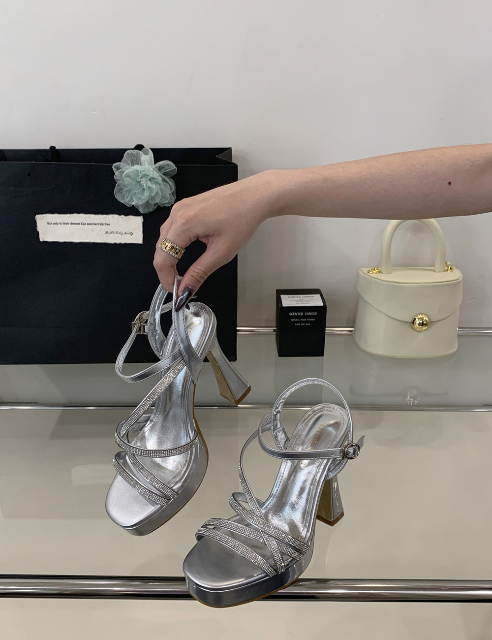 Rhinestone gold platform temperament sandals