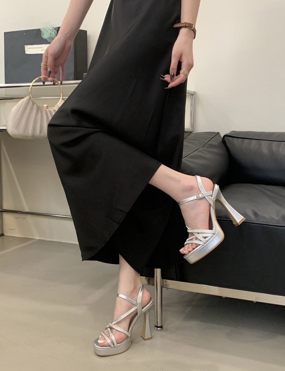 Rhinestone gold platform temperament sandals