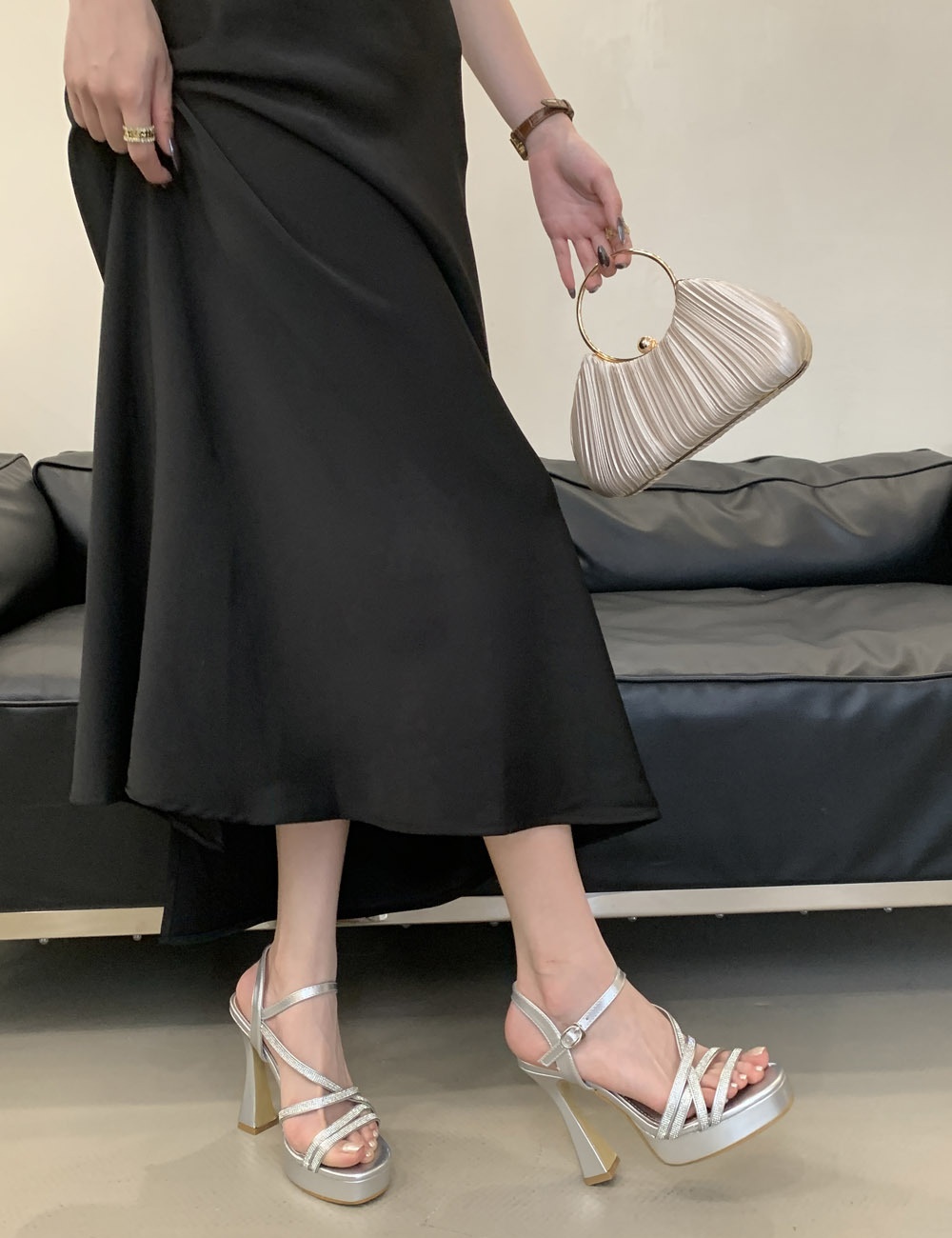 Rhinestone gold platform temperament sandals
