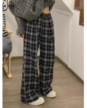 Straight plaid casual pants large yard wide leg pants
