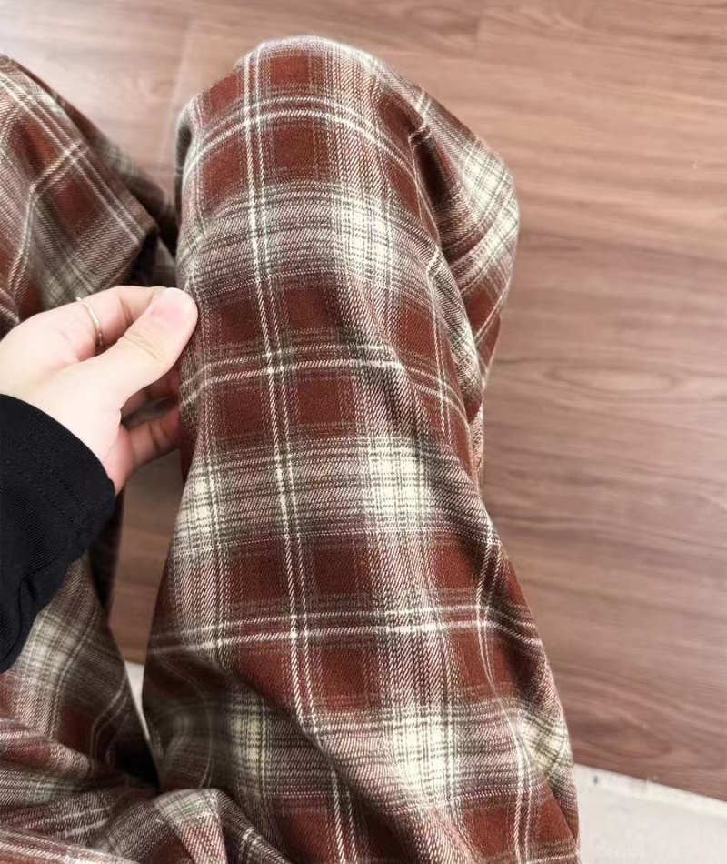 Straight plaid casual pants large yard wide leg pants