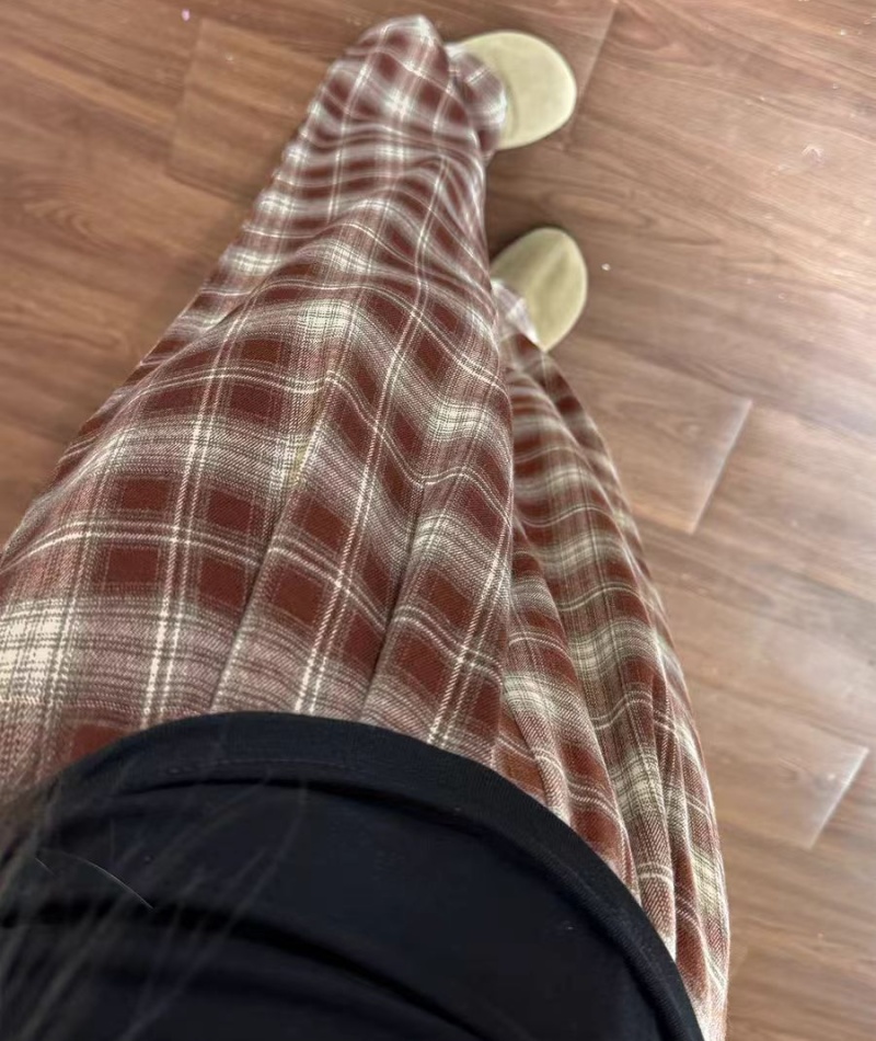 Straight plaid casual pants large yard wide leg pants