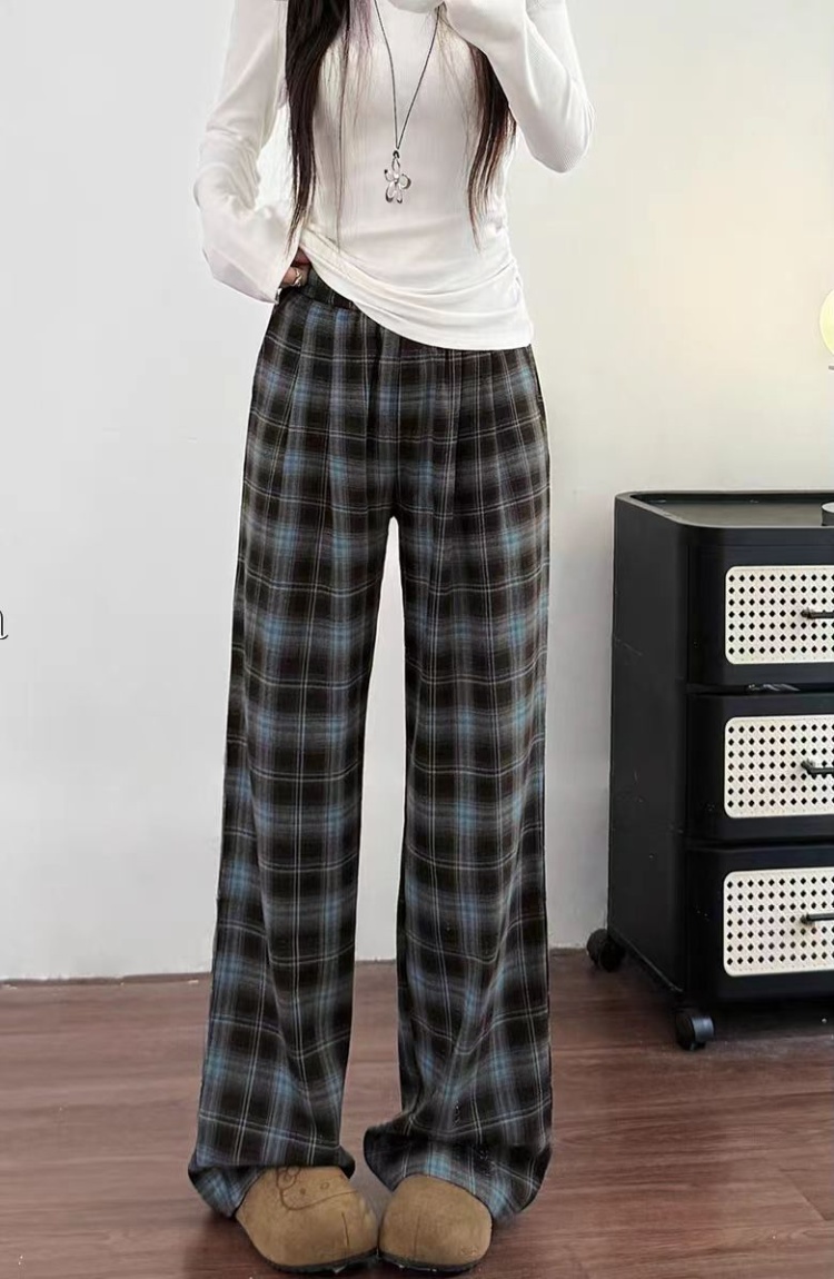 Straight plaid casual pants large yard wide leg pants