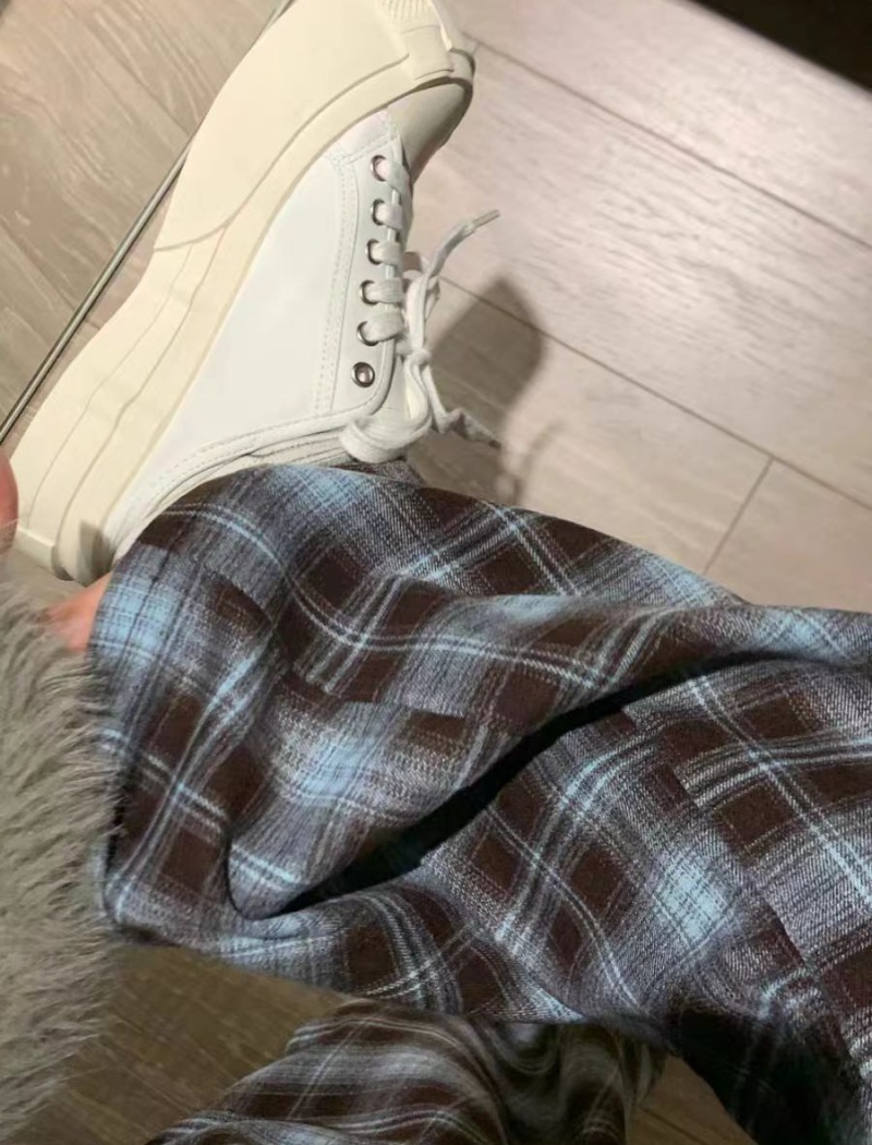 Straight plaid casual pants large yard wide leg pants