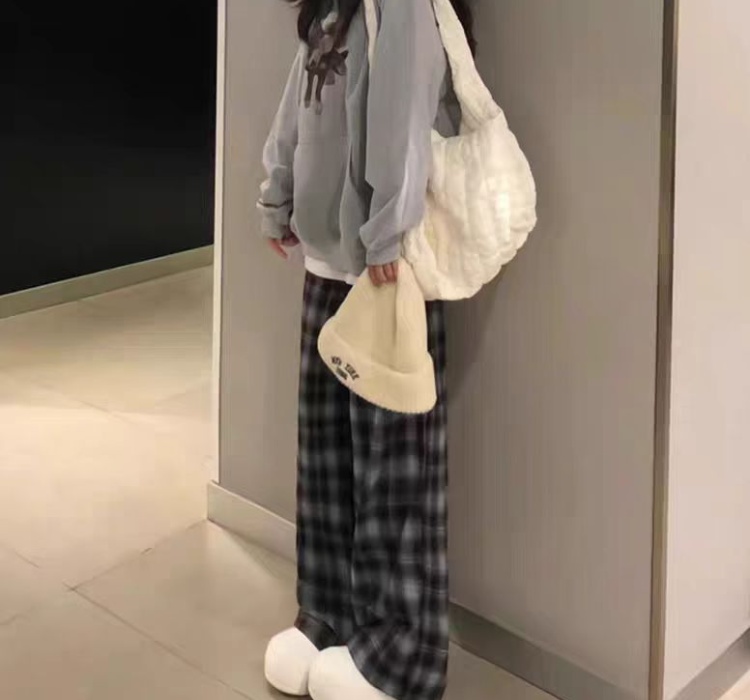 Straight plaid casual pants large yard wide leg pants