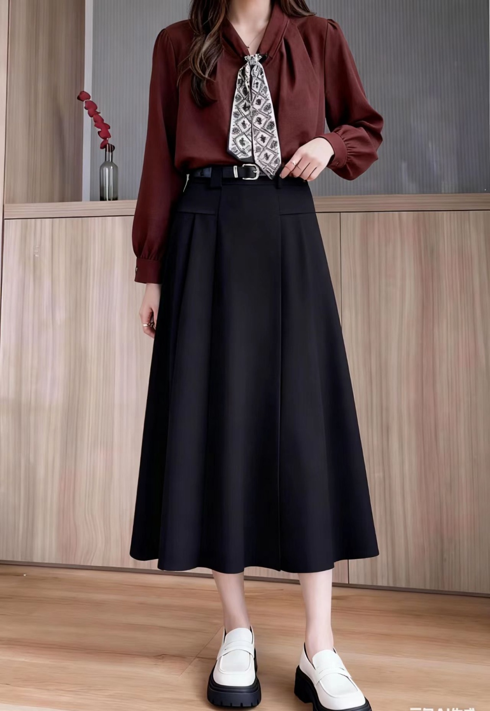 A-line drape business suit pleated skirt for women