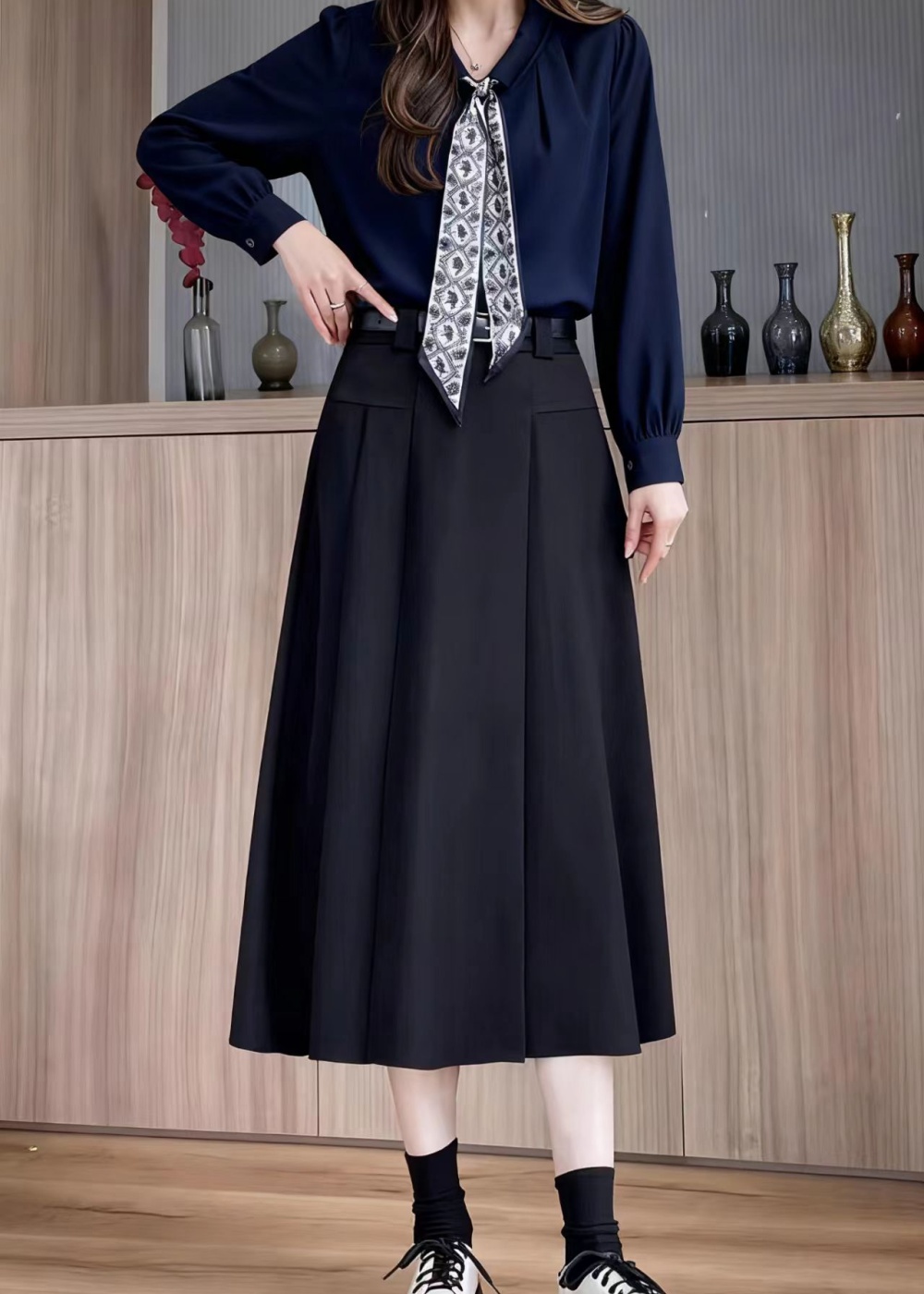 A-line drape business suit pleated skirt for women